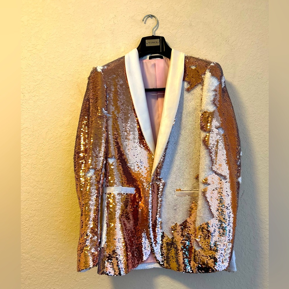 Prom two toned blazer salmon color and white .